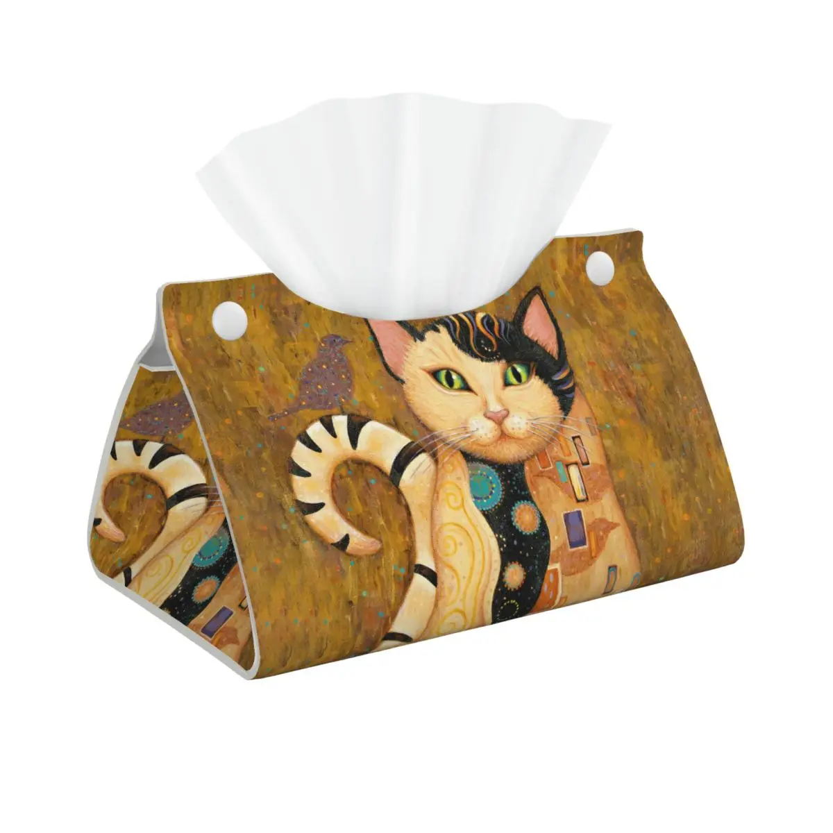Custom Vintage Cat Oil Painting Tissue Box Cover Rectangular PU Leather Inspired By Gustav Klimt Facial Tissues Holder for Home