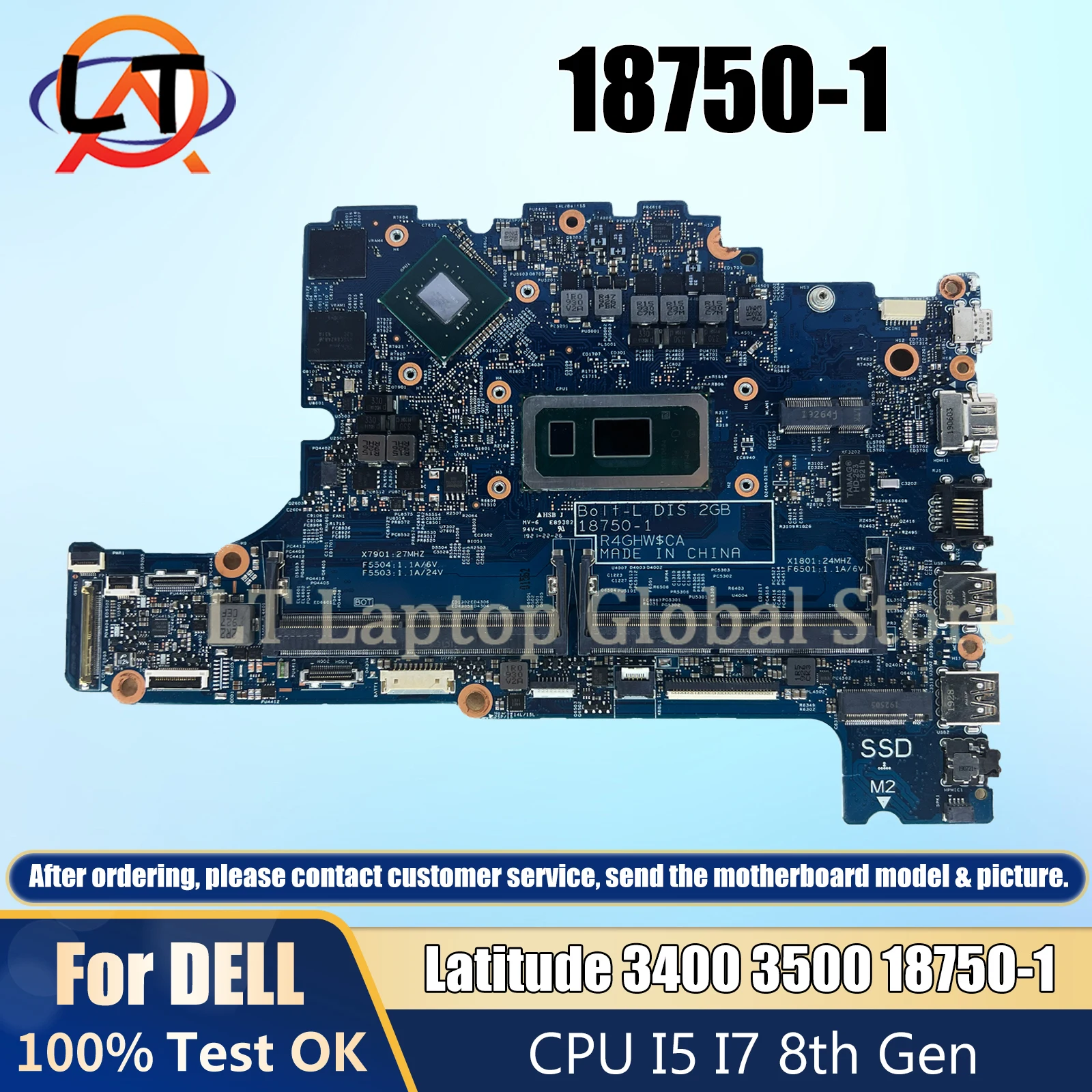 

18750-1 Mainboard For Dell Latitude 3400 3500 0KVN26 04MCDM Laptop Motherboard With I5-8265U I7-8565U CPU 940MX 2G