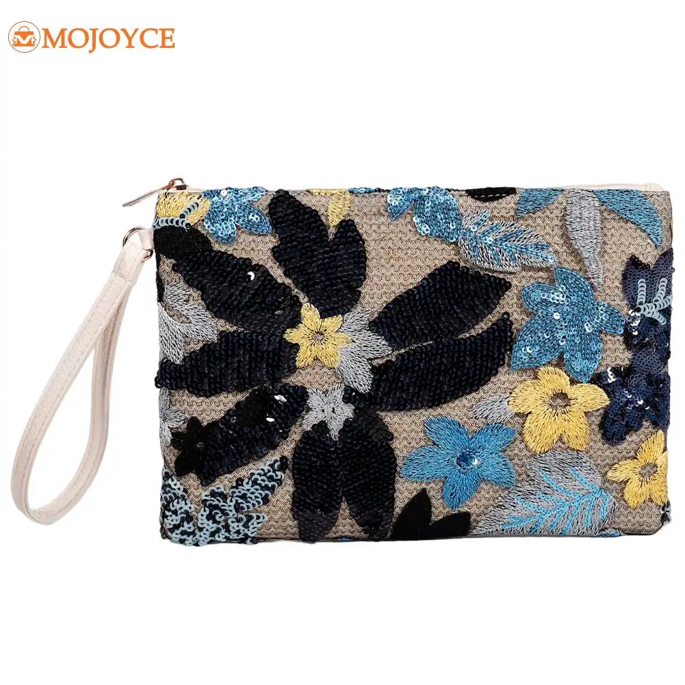 Ladies Embroidered Money Clip Lightweight Durable Sequin Card Holder Wallets Women Scratch Resistant High-Capacity Daily Clutch