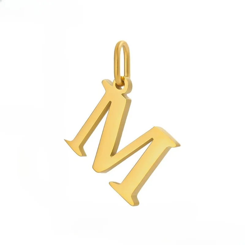Gold Plated Stainless Steel Serif Initial Letter Charms Thin Pendant With Jump Ring  Necklace Bracelet Jewelry Making Supplies