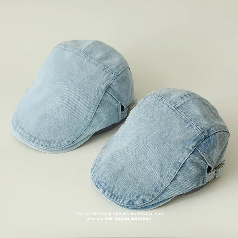 

Vintage Washed Denim Cap Unisex - Retro Japanese Style Adjustable Duckbill Hat, Distressed Baseball Cap, Classic Newsboy Hat