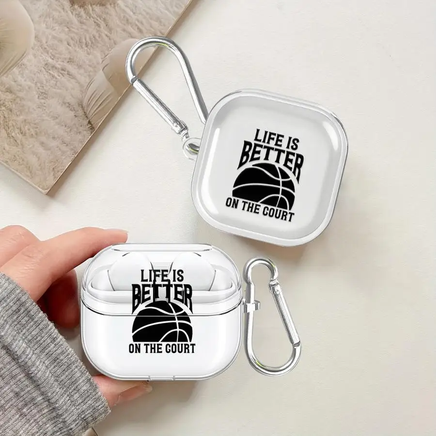 Cartoon Basketball Art Clear Earphone Cases Cover With Hook Case For Samsung Galaxy Buds 2Pro 3Pro 3 FE 4 Pro Live 4Pro 2