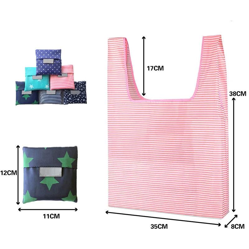 50pcs Eco-Friendly Large Fashion Supermarket Nylon Portable Grocery Reusable Foldable Polyester Shopping Bags