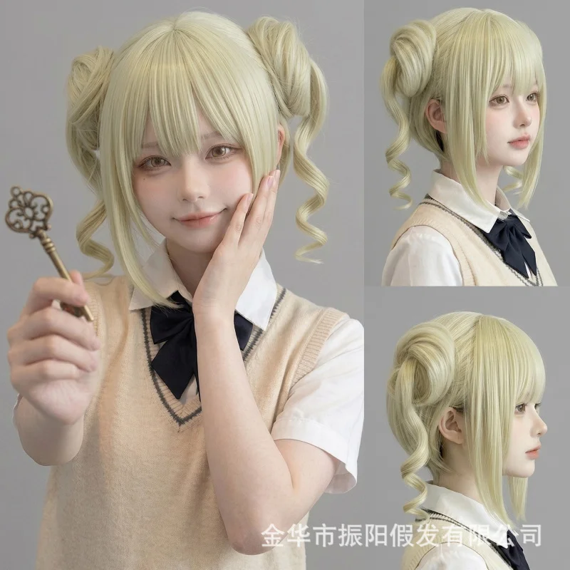 Lolita high-temperature fiber detachable hair cosplay gray-gold claw clip double bun full head wig