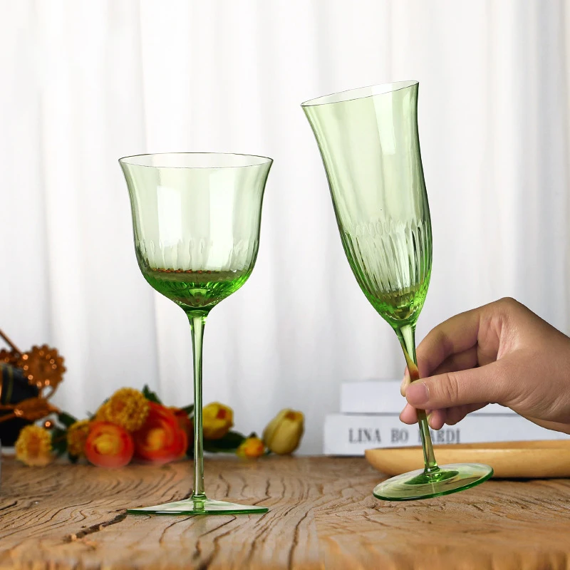 

Clear/Green Hand-blown Crystal Glass Champagne Glasses Goblet Ice Cream Glasses Tulip Intersuppressed Red Wine Gl