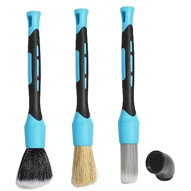 3Pcs Auto Detail Brush Kit Soft Car Detail Brushes For Cleaning Interior Upholstery, Air Vents, Wheels, Leather