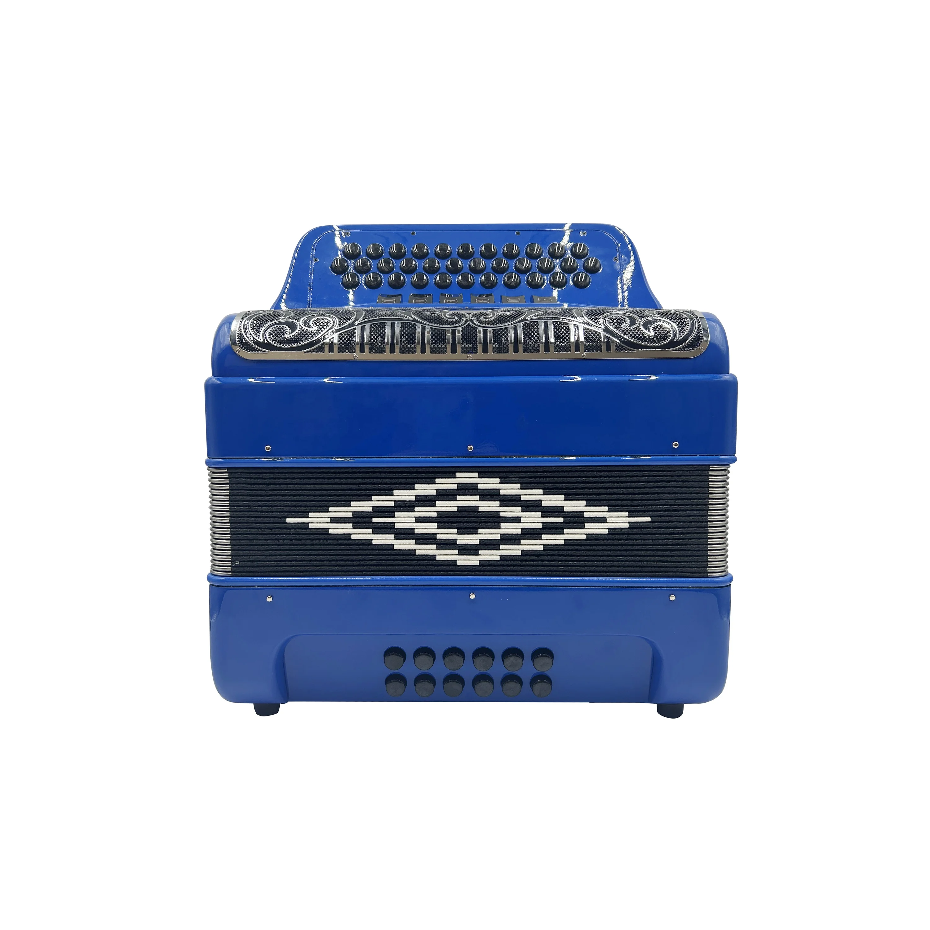 JB3412EAccordion Instrument 34 Button 12 Bass 6 Registers Light Blue Black Silver Grill Buttons Diatonic Wood