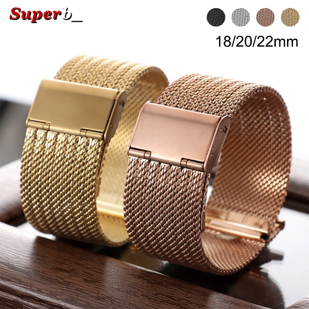 Bracelet de montre en maille milanaise en acier de 0,6 mm pour Seiko et DW, 18 mm, 20 mm, 22 mm, universel pour hommes et femmes