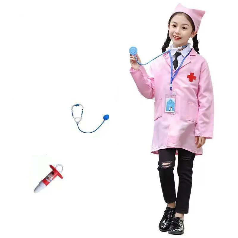 مجموعة أزياء لعب دور الطبيب والممرضات للأطفال بأكمام طويلة ملابس الطبيب ألعاب الأداء العائلي