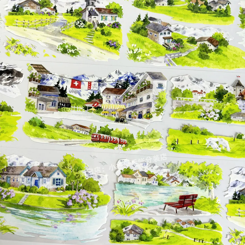 Jing Wu Zhi Swiss Style Town Mountain Chalet Skiing Decorative Stickers for DIY Scrapbook Phone Case Laptop Craft