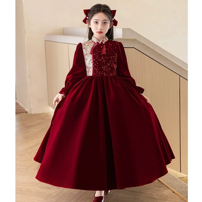 Girls' Dress Spring Little Girl High-End Children's Performance Costume Piano Performance Spring Festival Gala Host High-End
