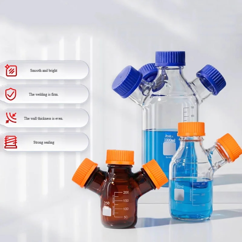 

1PCS three-port mobile phase liquid bottle blue cap reagent bottle liquid chromatography solvent bottle 250ml500ml1000ml