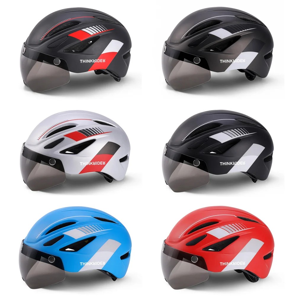 ThinkRider Cycling Safety Helmet Outdoor Motorcycle Bicycle Taillight Helmet Removable Lens Visor Mountain Road Bike Helmet