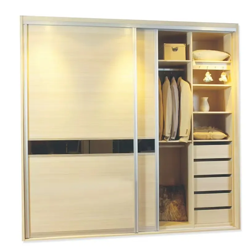 Simple Modern Wooden Sliding Door Wardrobe for Bedroom Furniture Factory Direct