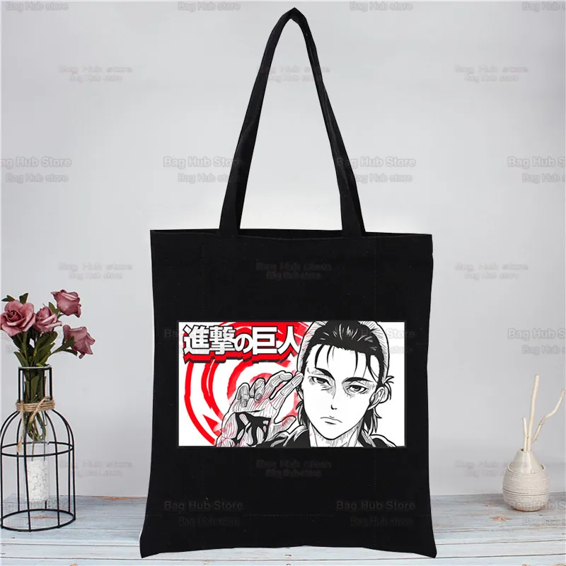 Attack on Titan Canvas Bags Shopper Shoulder Bag Women Designer Handbags Shopping Tote Casual Woman Grocery Customizable