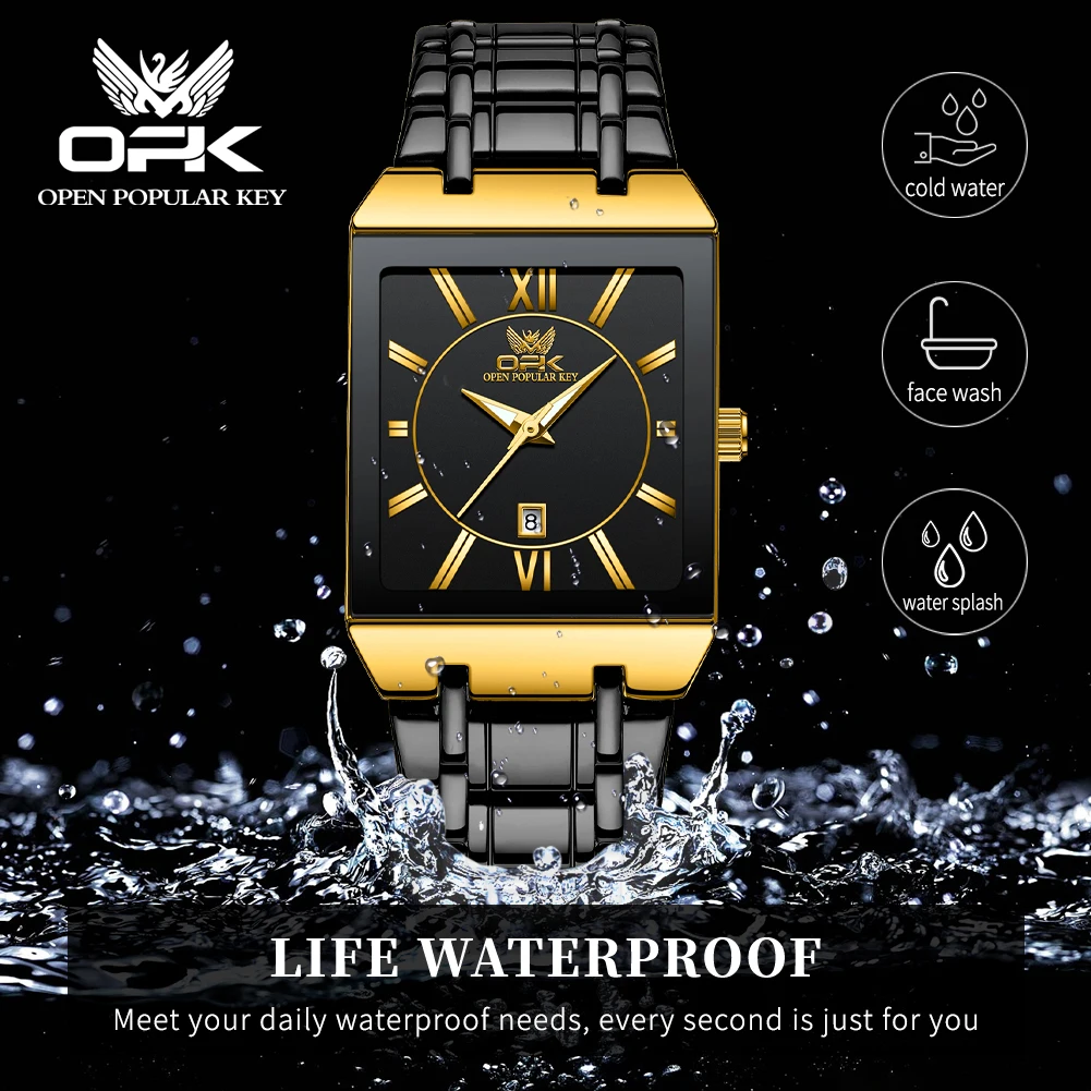 Zegarek kwarcowy marki OPK, kwadratowy, wodoodporny, dla mężczyzn, model 8156