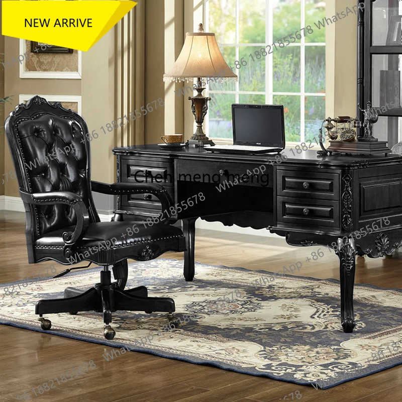 

M138 французский винтажный черный письменный стол в винтажном стиле из цельного дерева для домашнего кабинета, спальни, европейского стиля, офисного компьютера, письменного стола