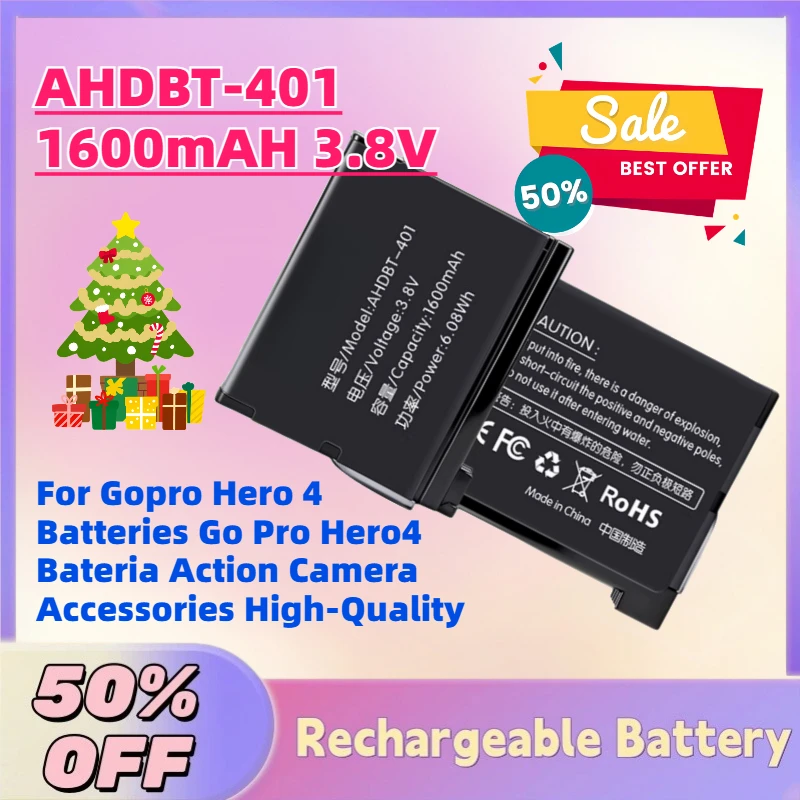 In Stock AHDBT-401 1600mAH 3.8V Battery for Gopro Hero 4 Batteries Go Pro Hero4 Bateria Action Camera Accessories High-Quality