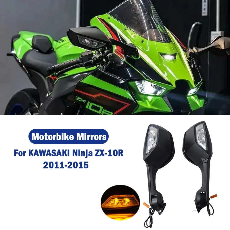 

For Kawasaki Ninja ZX-10R ZX10R ZX 10R 2011 2012 2013 2014 Motorcycle Rearview Rear View Side Mirrors with LED Turn Signal Light