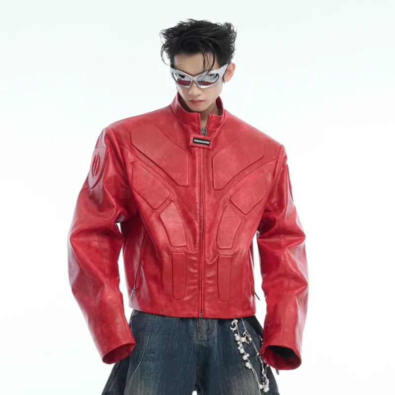 WVGA Autumn Winter New Man Tide Three-Dimensional Relief Trendy Stand Collar Jackets Niche Chic Casual Leather Coats Ins W12757