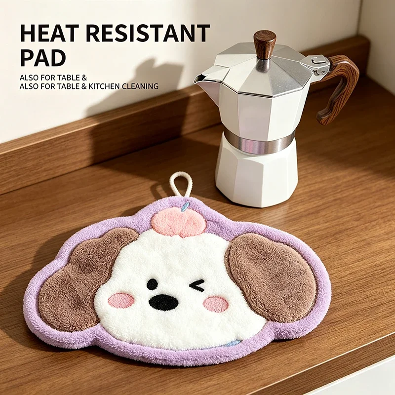 Cartoon Puppy Hand Towel Soft Fluffy Hanging Design Strong Water Absorption Fast Drying Towel for Kitchen Bathroom Daily Home