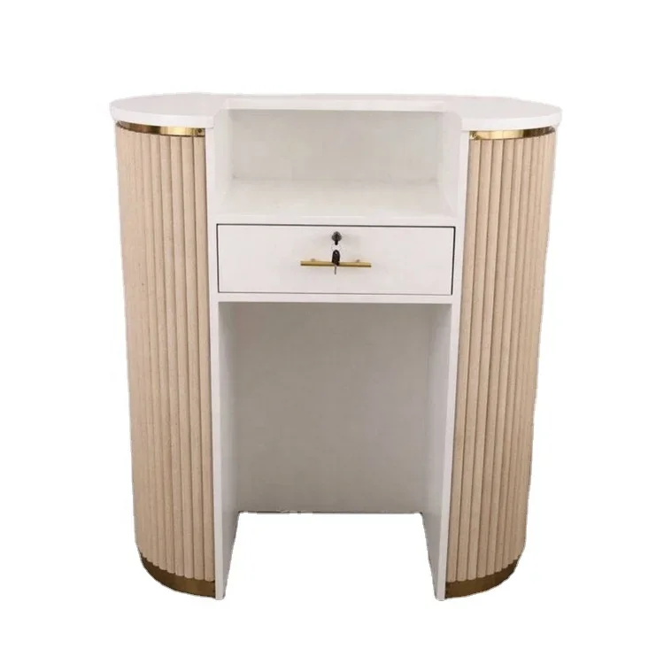 Foshan Hot Sale Luxury Fashion Front Table Counter Modern Beige White Reception Desk for Beauty SPA Salon Made in China