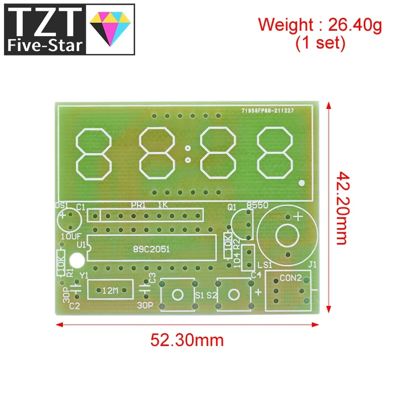 TZT AT89C2051 Digital LED Display 4 Bits Electronic Clock Electronic Production Suite DIY Kit 0.56 Inch Red Two Alarm