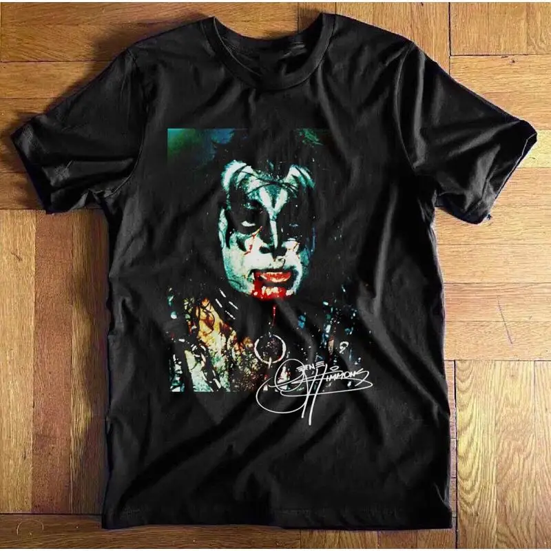 Vtg Gene Simmons algodón negro todas las tallas camiseta Aa1299