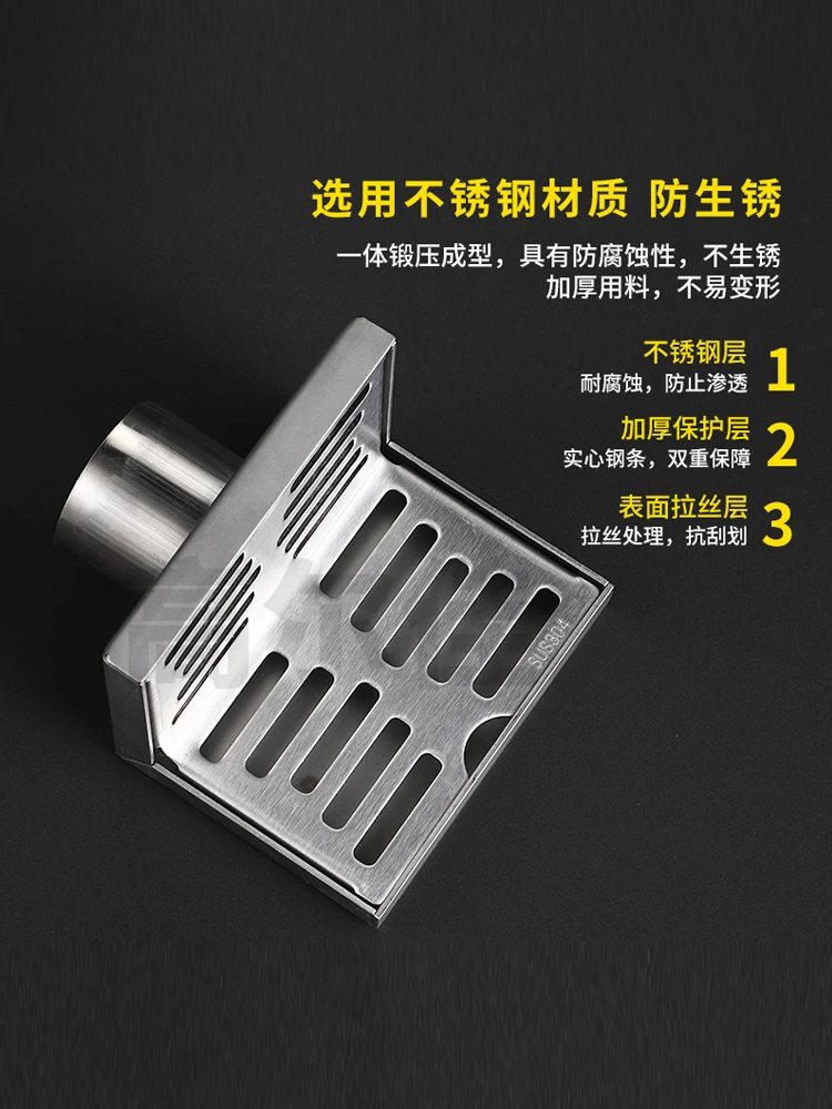 Side drain balcony L-shaped 304 stainless steel thickened 50/75/100 pipe diameter corner roof wall row L-shaped floor drain