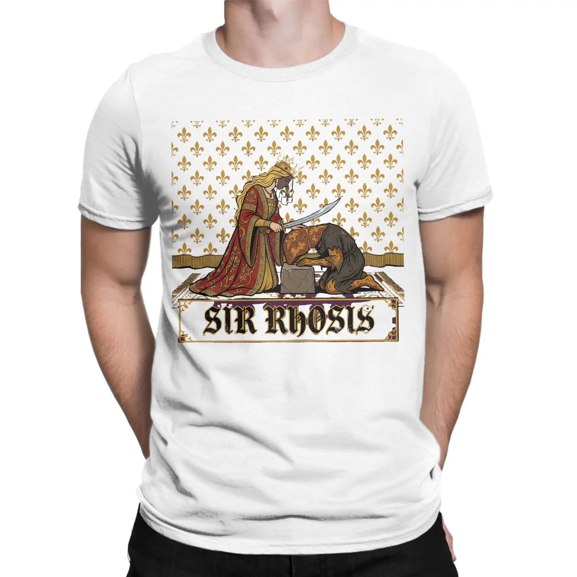Men T-Shirts Queen Knighting Sir Rhosis Regal Scene  Creative Cotton Tee Shirt Short Sleeve  T Shirts Crewneck Clothes Original