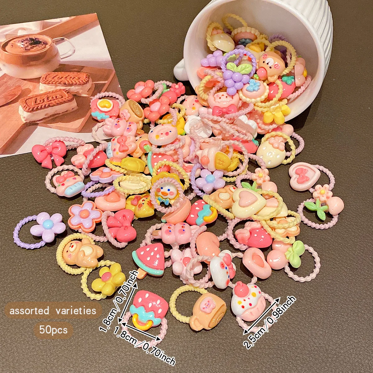 50 styles of random cartoon cute rubber bands suitable for daily use with hair rings and accessories