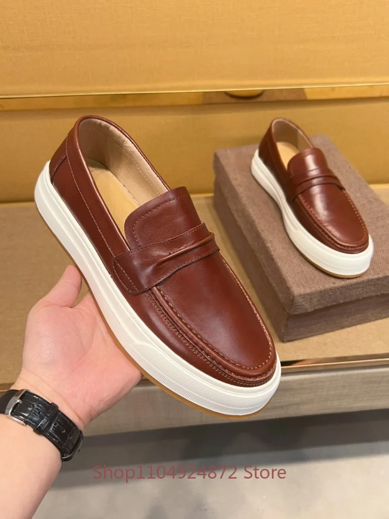 

European American Style Luxury Casual Leather Loafers Men's Trendy Slip on Cowhide Hiking Soft Soled Sport Shoes Man Sneaker
