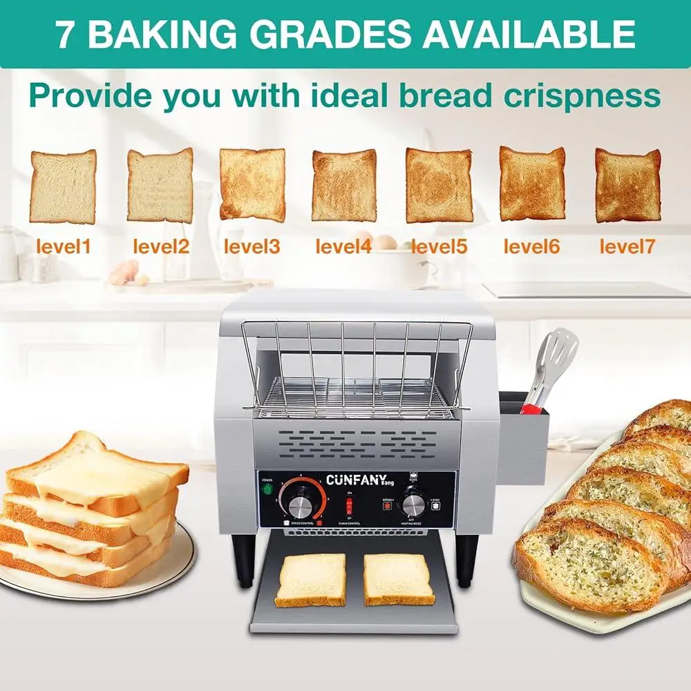 محمصة ناقلة تجارية، محمصة خبز كهربائية شديدة التحمل من الفولاذ المقاوم للصدأ، 300 شريحة في الساعة، مطعم الإفطار، المخابز، المطبخ