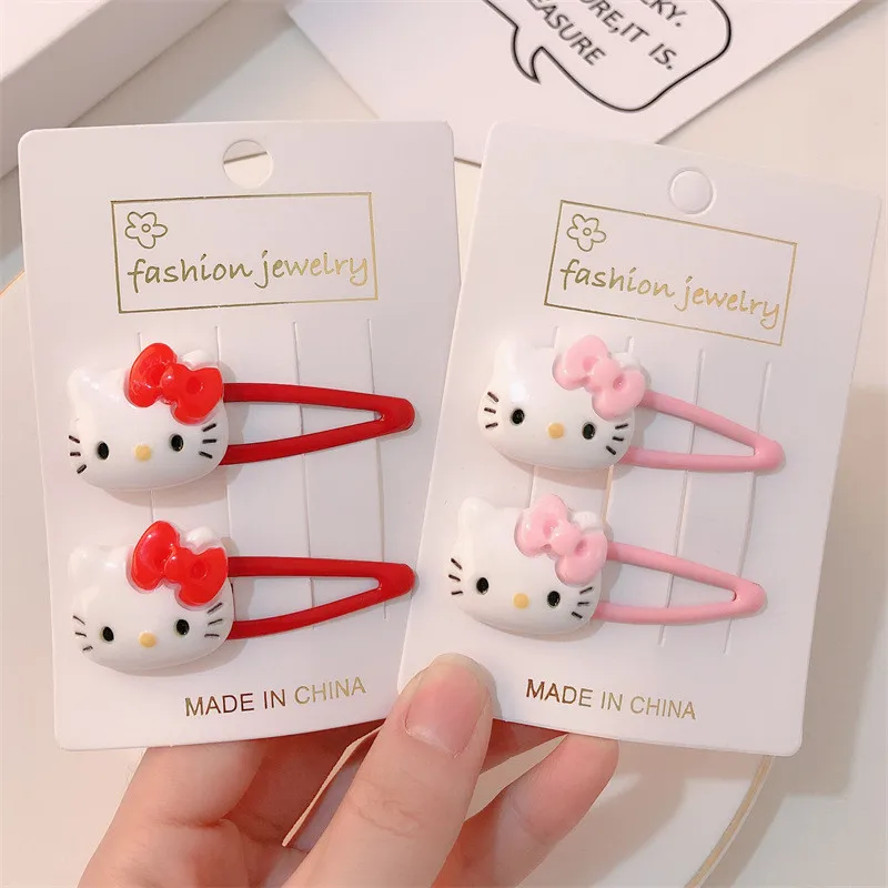 2pcs/lot Hello Kitty Hair Clip Anime Pink Cat Hair Accessories Cute Hairclip Headdress Print Hairpins Girls Party Supplies