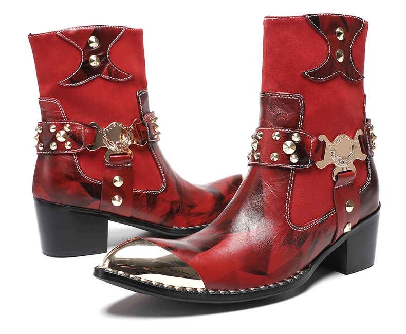 Designer Stil Männer Stiefeletten Gemischte Farbe Echtes Kuh Leder High Heels Mann Chelsea Schuhe Niet hochhackigen Modell Luxus stiefel – Detail 3