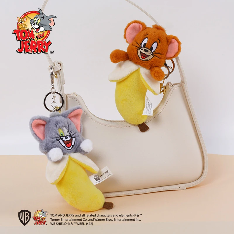 New Cute Tom and Jerry Cartoon Plush Keychain Soft Stuffed Toy Backpack Pendant Car Keys Funny Cute Squeak Keychain Accessories