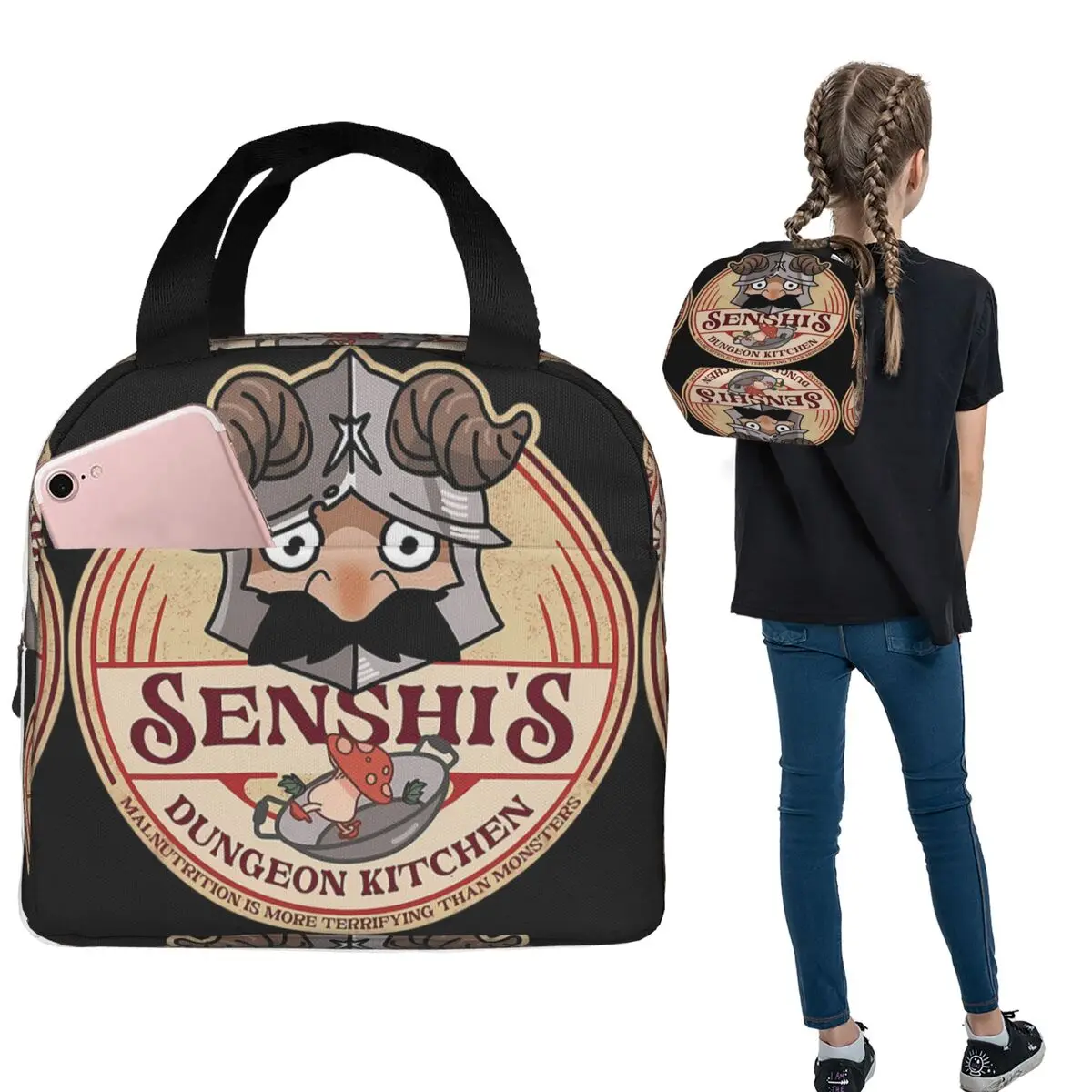

Delicious In Dungeon Senshi Cooking Anime Insulated Lunch Bag for Women Children Portable Food Boxes Thermal Lunch Box Tote