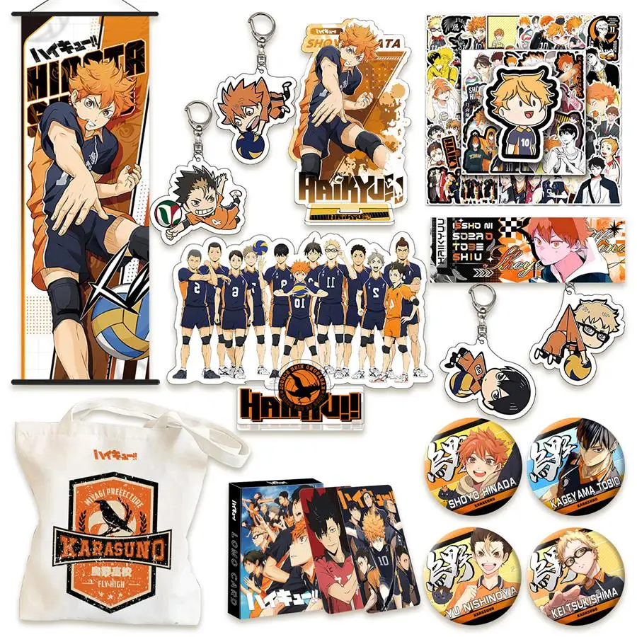

Haikyuu Shoyo Hinata Tobio Kageyama Karasuno Lucky Bag Anime Merchandise Set Poster Acrylic Stand Keychain Cards Badge Gift Box