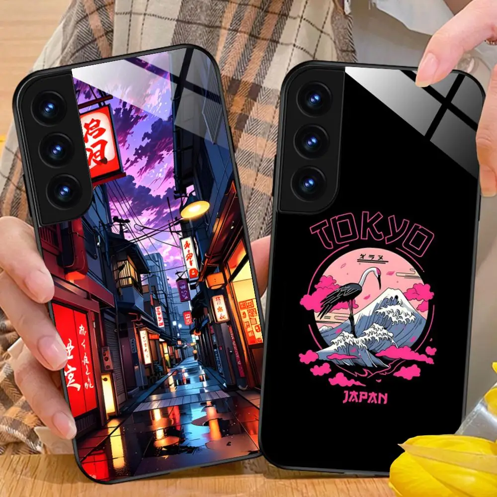 Japan Tokyo Night Phone Case for Samsung Galaxy S26 S25 S24 S23 S22 S21 S20 Note20 Plus FE Ultra Glass Protective Cover