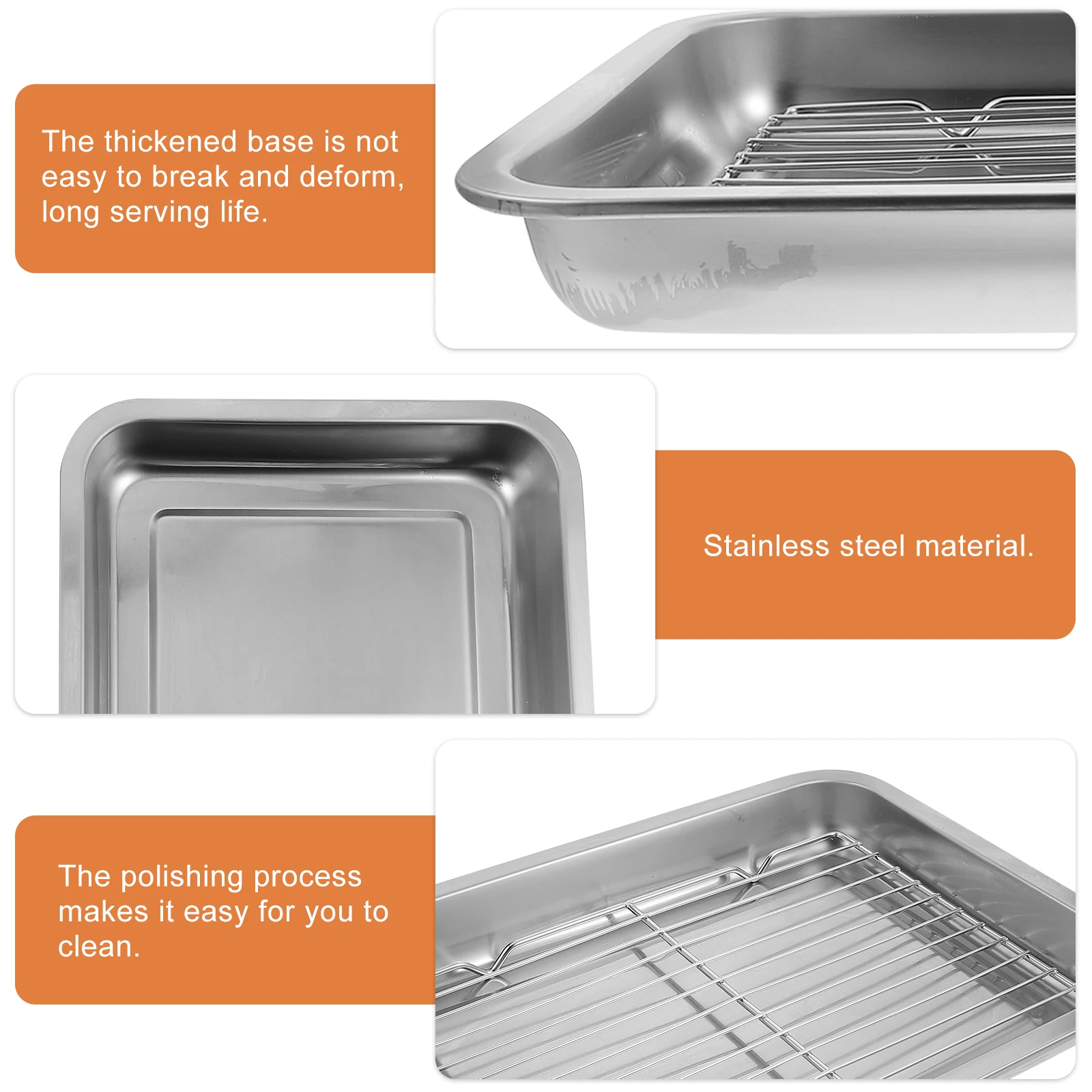 

1 Set Stainless Steel Baking Sheet Cooling Rack Pan Cookie Tray Drain Oil Plate Kitchen Gadget Long Life Easy Clean Grid