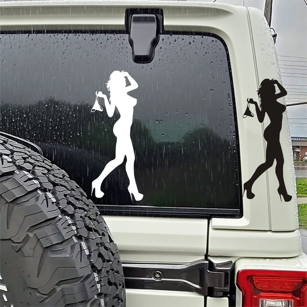 مجموعة ملصقات السيارة المثيرة للفتيات بتصميم صورة ظلية لجسم السيارة ونافذة وملصق تزيين جمالي تلقائي