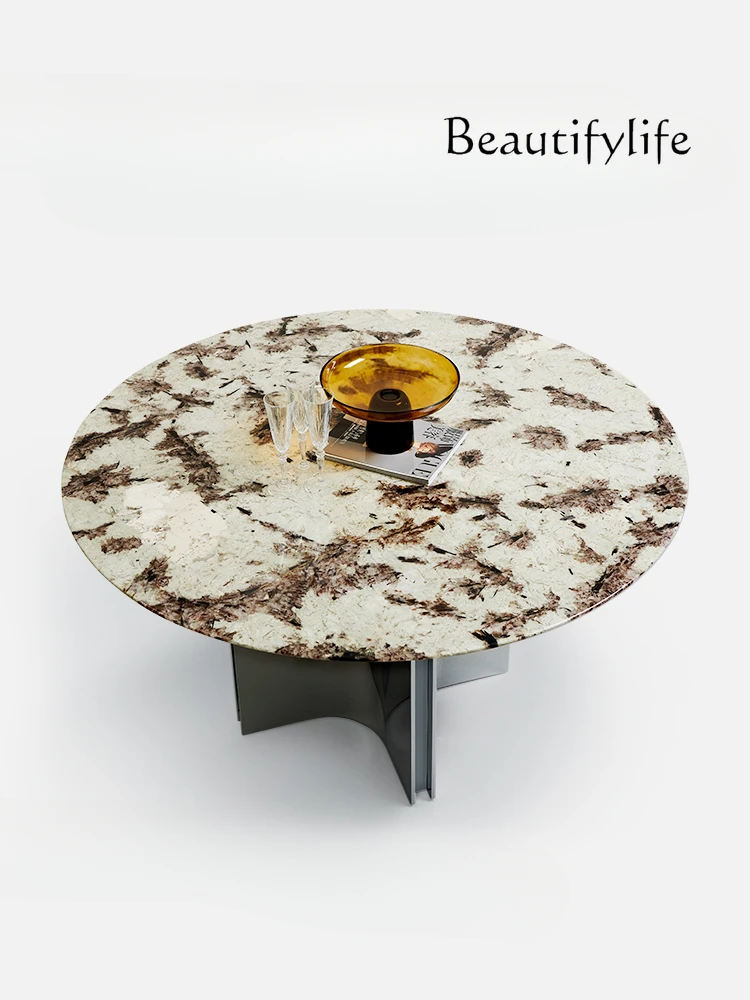 American Light Luxury Natural Marble Dining Table Minimalist Vintage Dining Table Living Room Dining Round Table