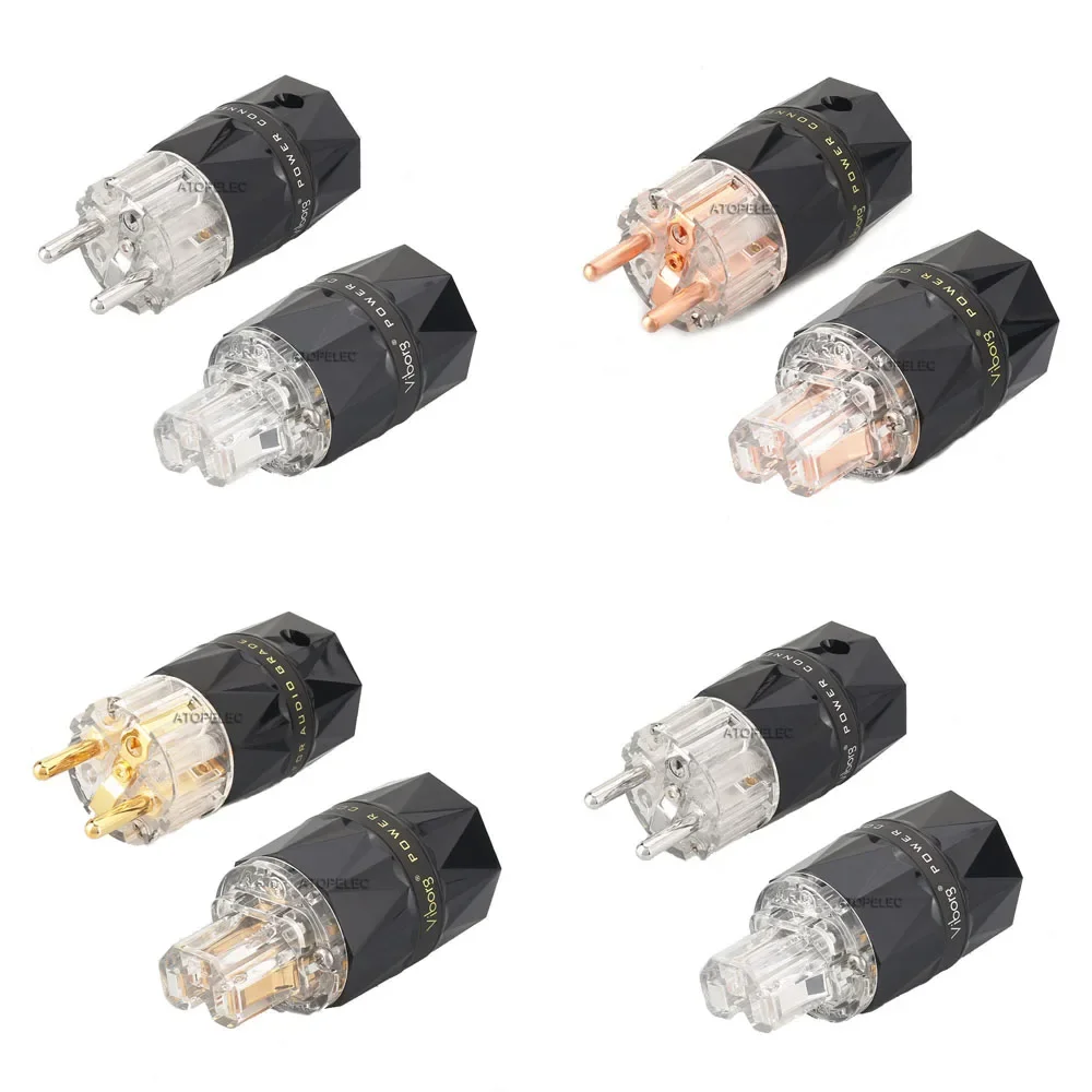 VIBORG غلاف ماسي شفاف فضي/ذهبي/روديوم مطلي 99.998% نحاس أحمر نقي Schuko EU ذكر/IEC أنثى التوصيل مرحبا فاي الصوت 503