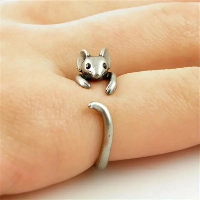 Cute Rat Ring Silver Plated Adjustable Cuff Ring Lovely Gift For Teen Girls Match Daily Outfits Special Party Decor