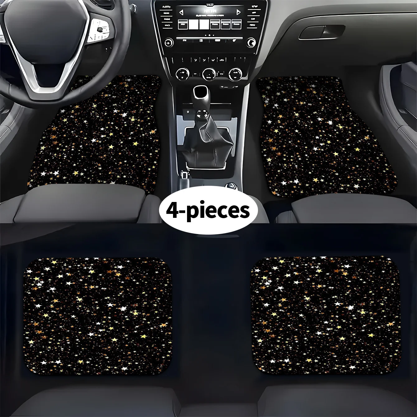 

4pcs Car Floor Mats, Black Background With Scattered Pattern, Suitable For All Models, Material, Fashionable And Durable, Easy T