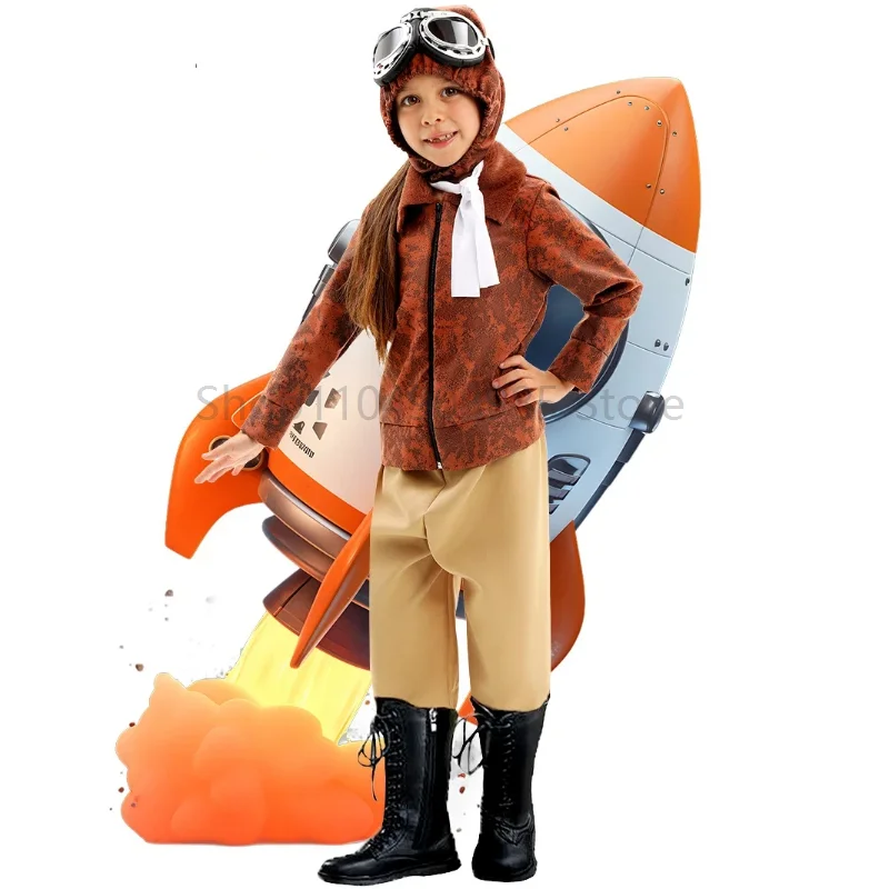 

Flying Costume Pilot Cosplay Boys Girls Suit School Party Performance Dress Up Birthday Holiday Gift With Accessories Glasses