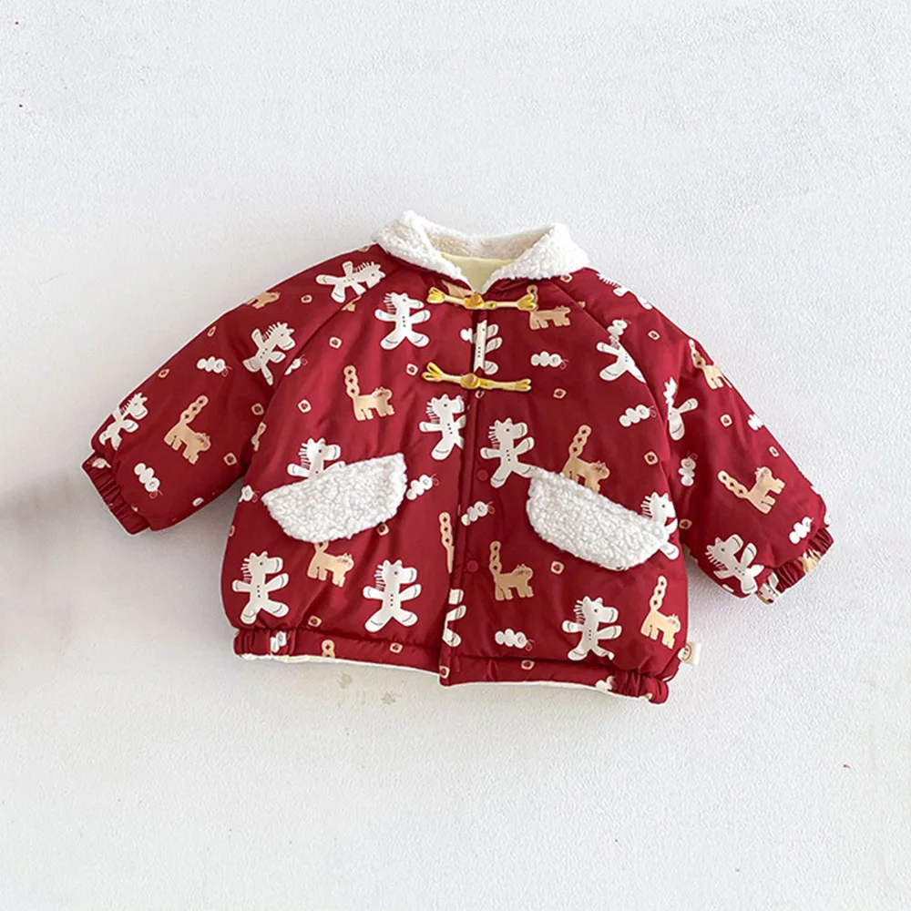 عيد الميلاد الفتيات معاطف الشتاء مبطن الصوف الدافئة الأطفال ملابس خارجية الملابس الصينية التقليدية السنة الجديدة طفل رضيع السترات