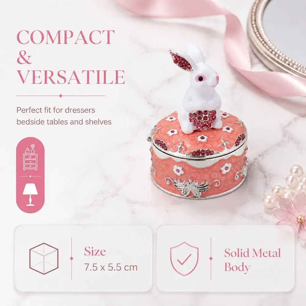 Zinc Alloy Floral Trinket Box Enamel Floral Pattern Jewelry Organizer Hinged Lid Compact Size Decorative Trinket Box Bedroom