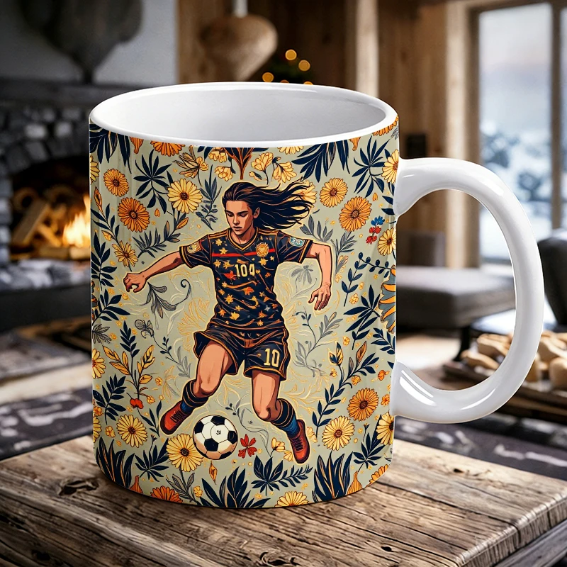 

Soccer Star Button Pattern Floral Motif with Dynamic Athlete Mug with a bottle opener function of 2026 Major Football Event