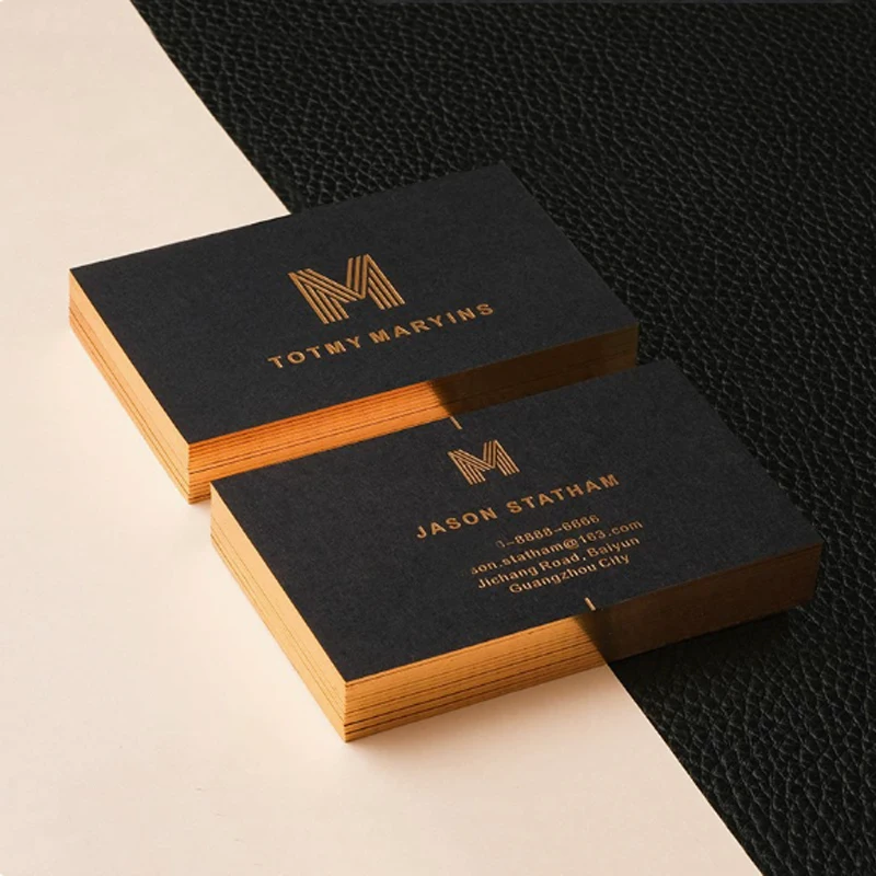 

500gsm Black Business Cards Custom Gold Silver Foil Logo, Gold Foil Stamping & Gold Edge Personalized Name Cards